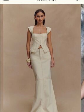 Meshki Cream High-Waist Mermaid Maxi Skirt and cropped top